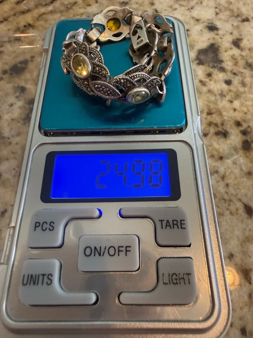 Vintage 925 Silver Marcasite Multi Gemstone Bracelet Amethyst Citrine Art Deco - Picture 7 of 8